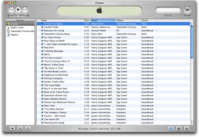 An image of iTunes' interface (version 2)