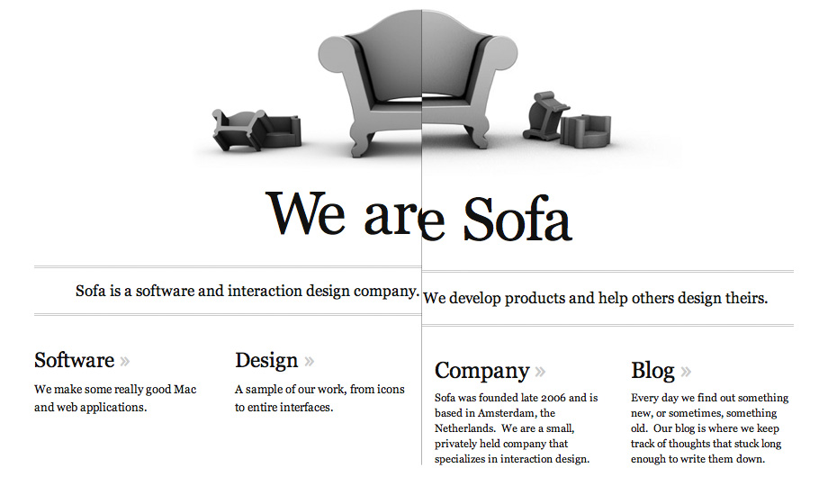 An image that compares the old and new Sofa home page designs.