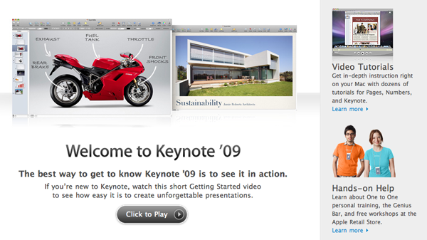 An image of Keynote's welcome window.