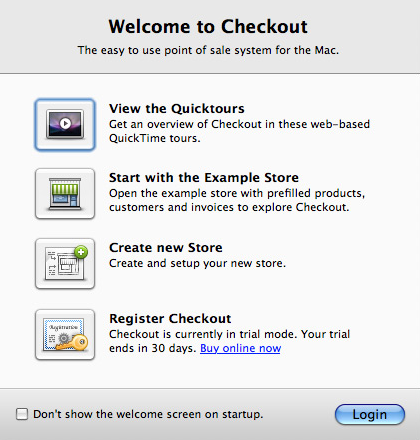 An image of Checkout's previous welcome window (version 2).